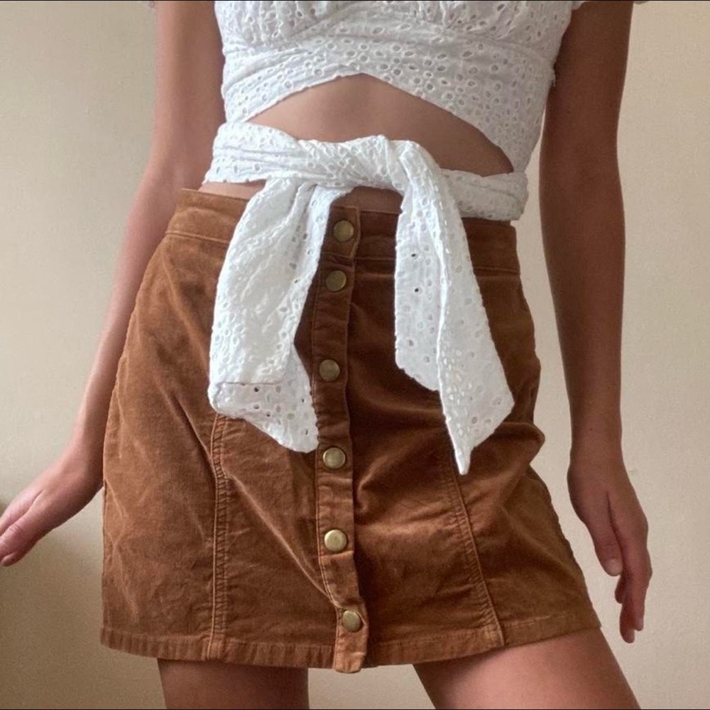Pacsun Melville Brown Suede Button Up Mini Skirt